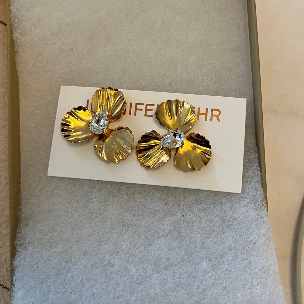 Jennifer Behr Crystal Antique Gold Earrings NWT - Picture 5 of 5